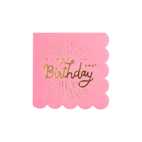 Happy Birthday Pink Paper Cocktail Napkin