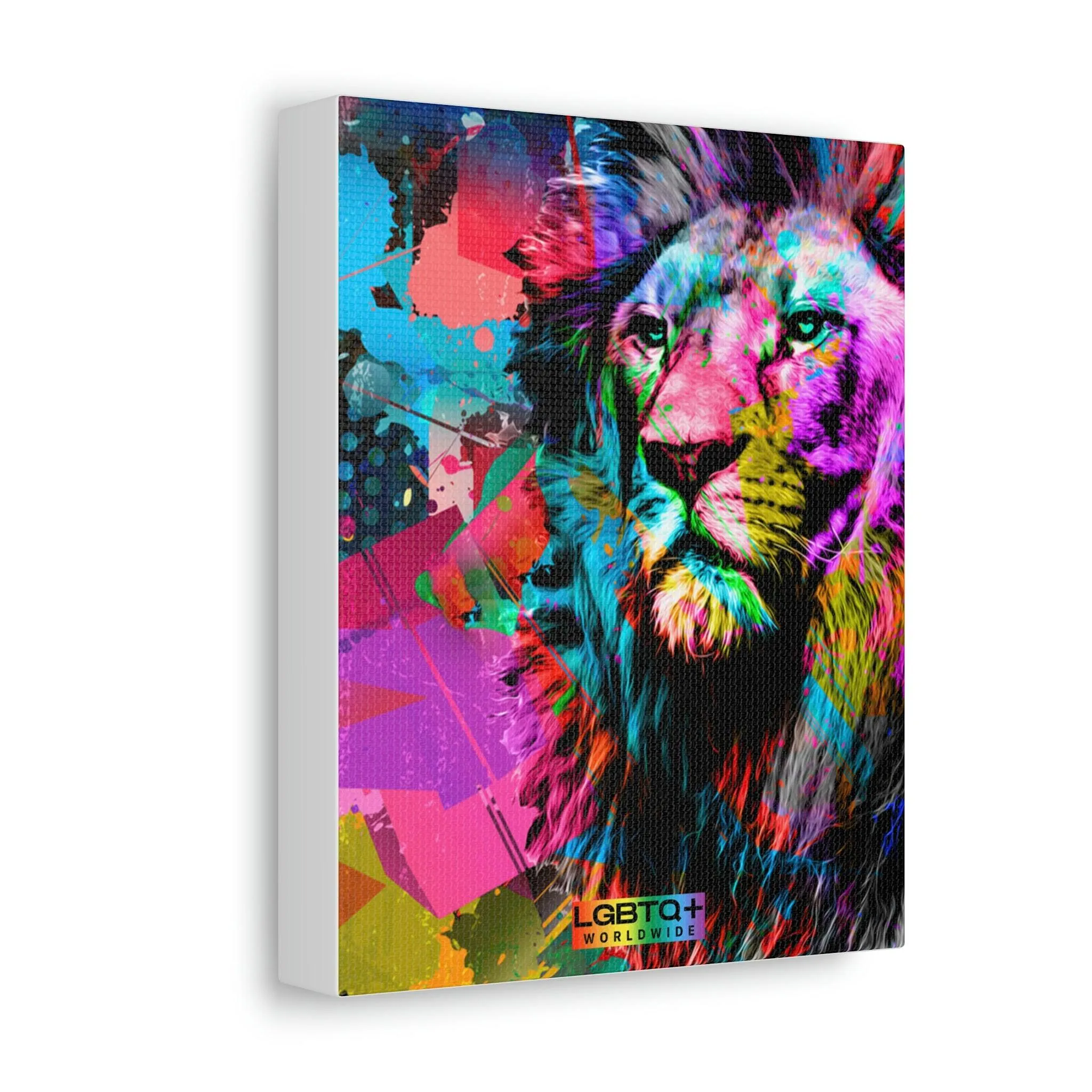 LGBTQ Rainbow Lion Satin Canvas, Stretched