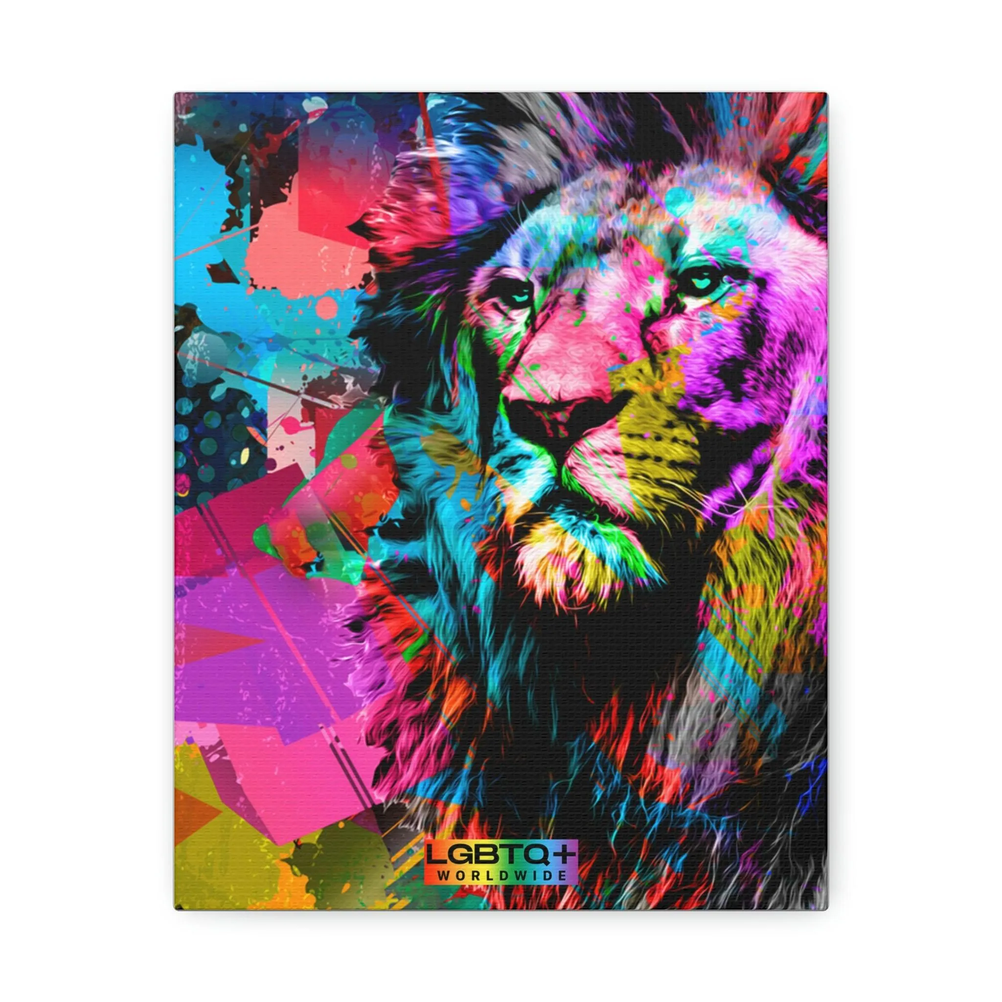LGBTQ Rainbow Lion Satin Canvas, Stretched