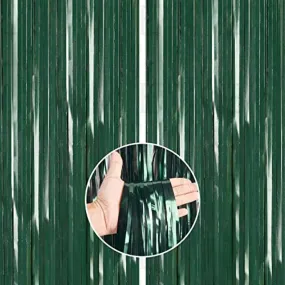 PartyWoo Retro Green Foil Curtain 2 pcs, 3.3x6.6 ft Dark Green Tinsel Curtains, Backdrop Curtain, Foil Fringe Curtains, String Curtain, Birthday Decorations, Party Backdrop, Wedding Backdrop
