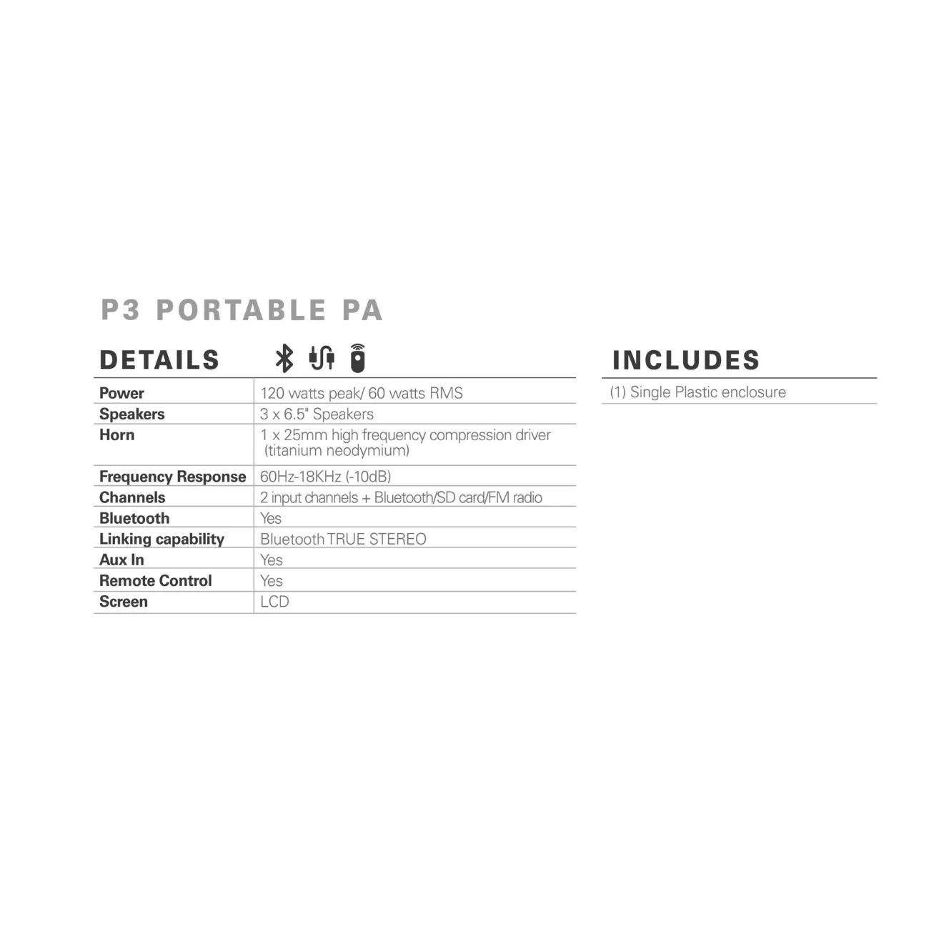 Powerwerks PWRP3 3-Channel Column PA (120 watt) - (Bluetooth)