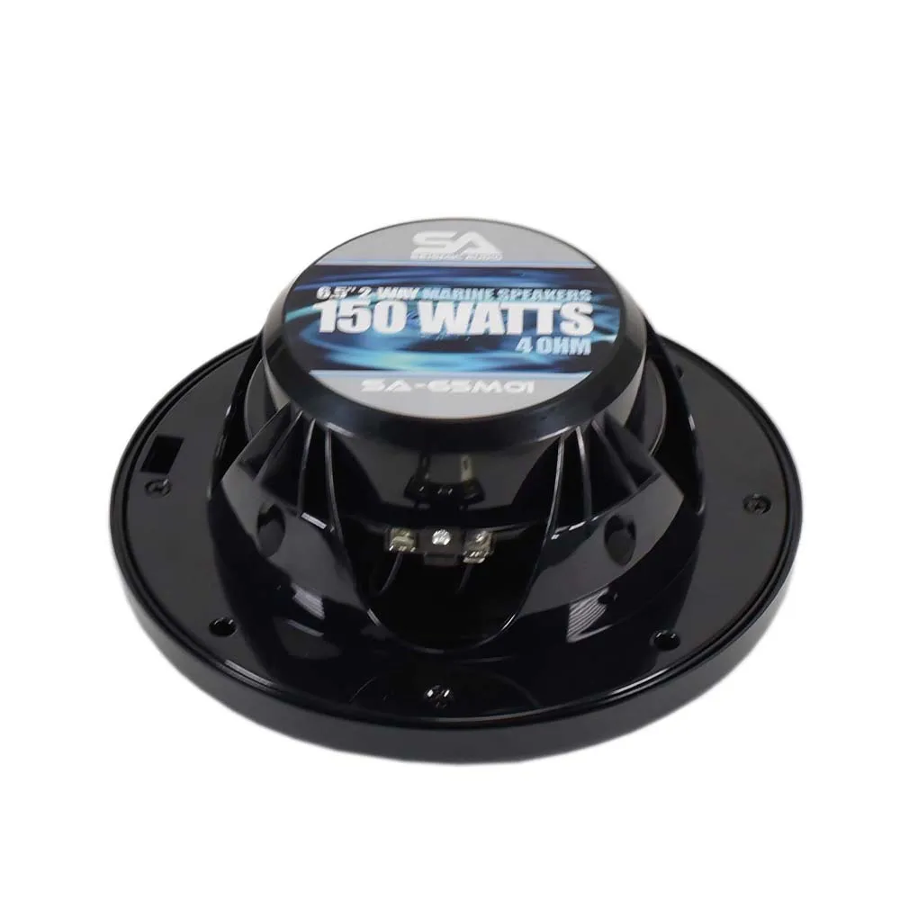SA-65M01B - Pair of Black 6.5 Inch 150 Watt 2-Way Waterproof Boat/Marine Speakers - 300 Watts Total