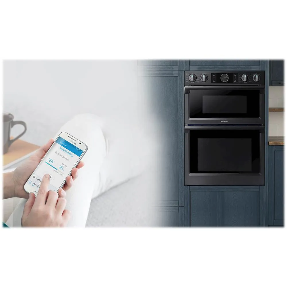 Samsung - 30" Microwave Combination Wall Oven with Flex Duo, Steam Cook and WiFi - Fingerprint Resistant Black Stainless Steel