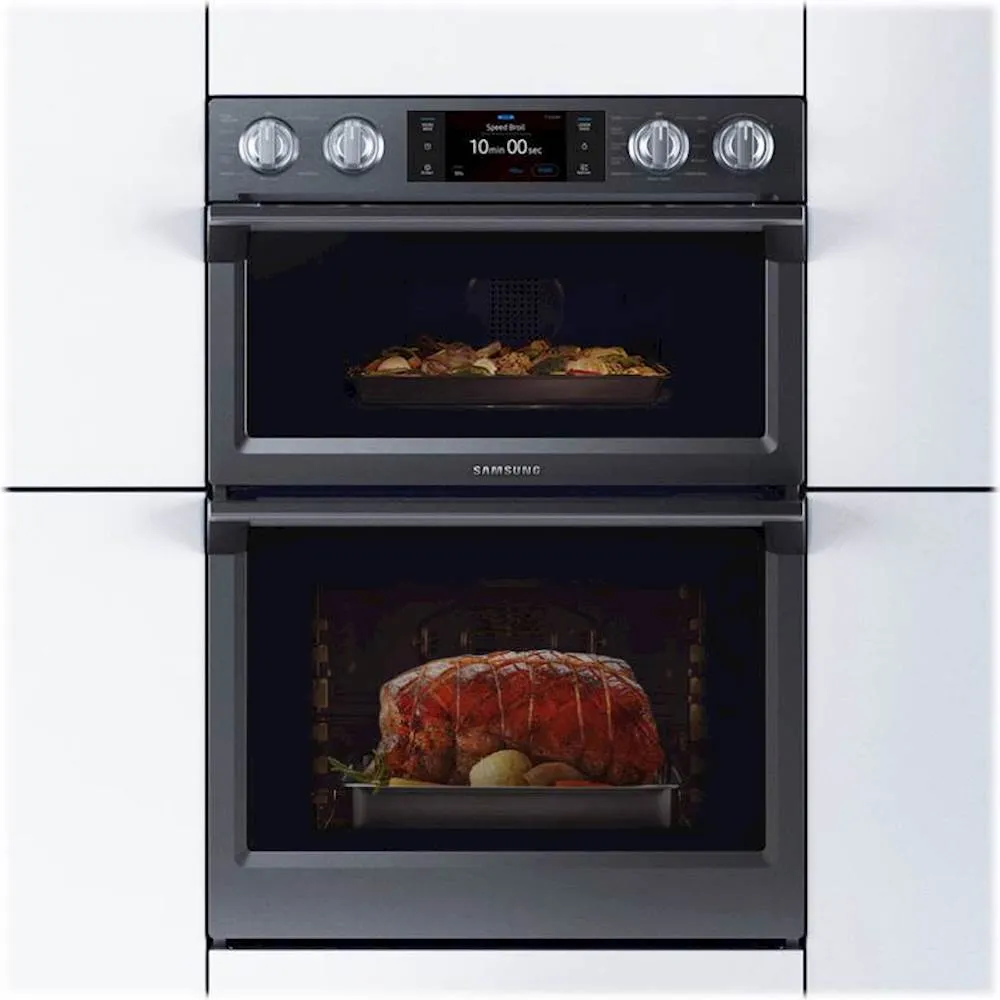 Samsung - 30" Microwave Combination Wall Oven with Flex Duo, Steam Cook and WiFi - Fingerprint Resistant Black Stainless Steel