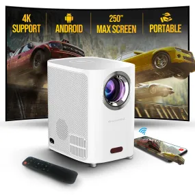 Smart Mini Android Projector 5500 Lumens with 150" Display |Built-in Dual Hi-Fi Speakers Supported 1080P (60FPS) Portable Projector 4K