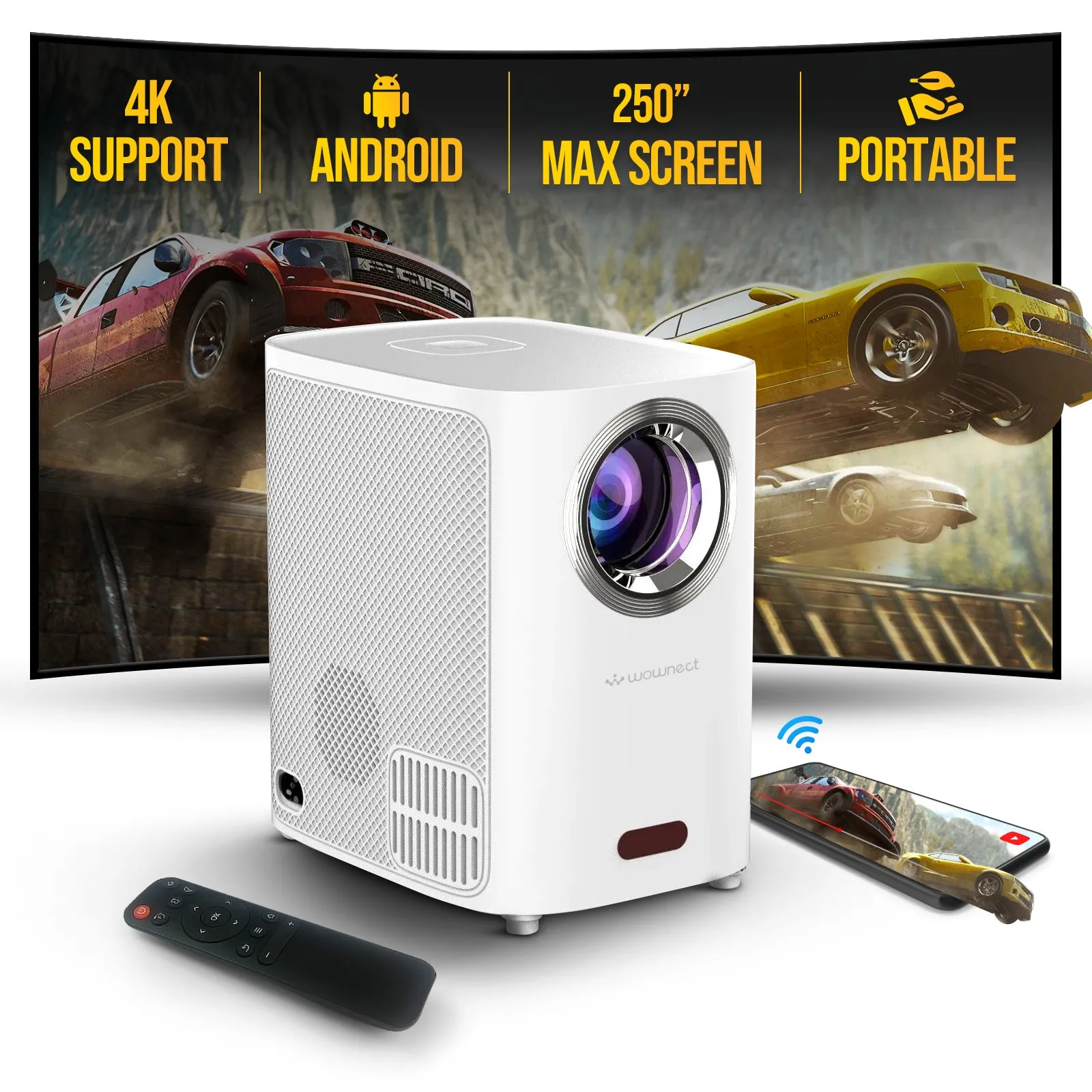 Smart Mini Android Projector 5500 Lumens with 150" Display |Built-in Dual Hi-Fi Speakers Supported 1080P (60FPS) Portable Projector 4K