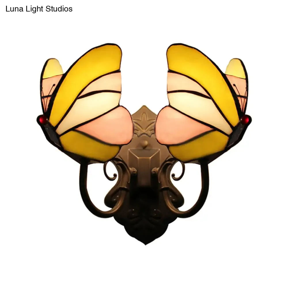 Stained Glass Butterfly Wall Sconce with Dual Lights for Living Room Décor