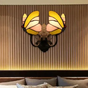 Stained Glass Butterfly Wall Sconce with Dual Lights for Living Room Décor
