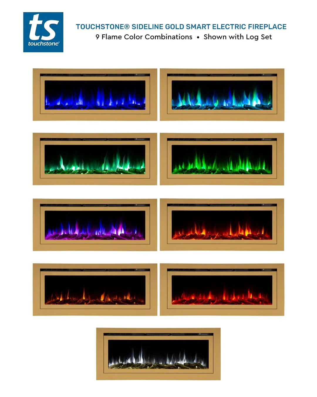 The Sideline Deluxe Gold 72 Inch Recessed Smart Electric Fireplace 86278
