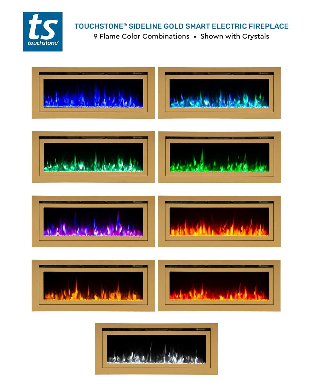 The Sideline Deluxe Gold 72 Inch Recessed Smart Electric Fireplace 86278