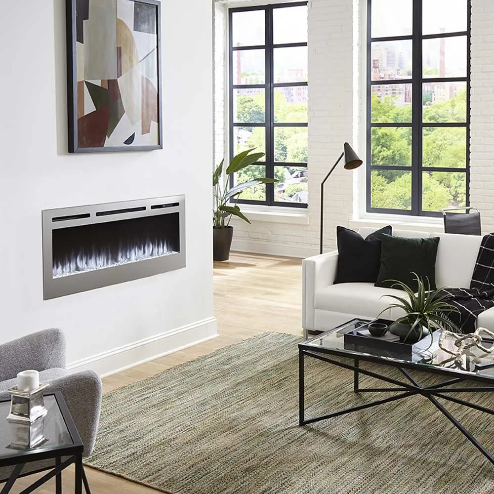 The Sideline Deluxe Stainless Steel 50 Inch Recessed Smart Electric Fireplace 86273